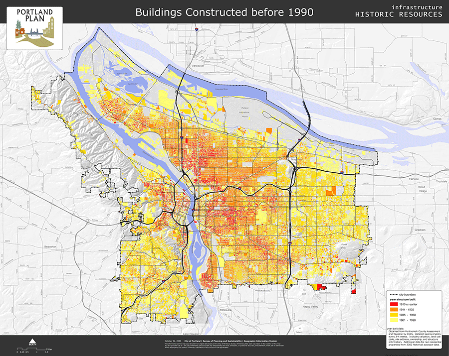 Portland Structures: Constructed before 1990 from Bureau of Planning and Sustainability 
