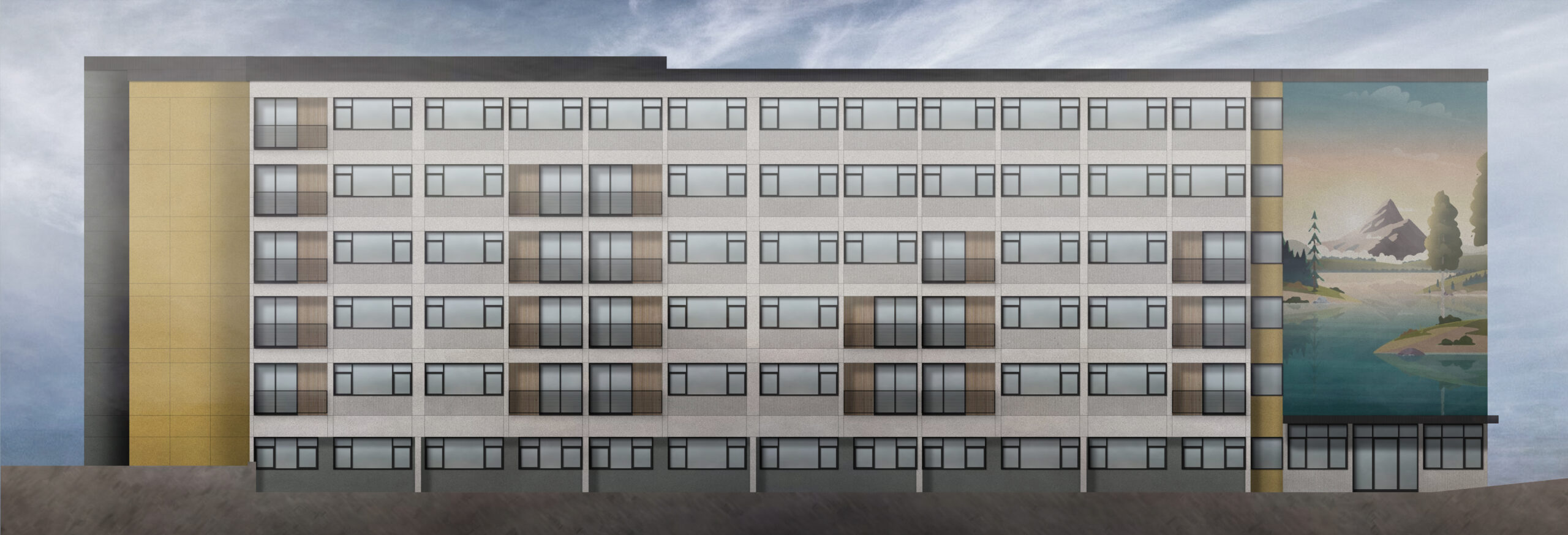 facade design concept for a multi-story housing building